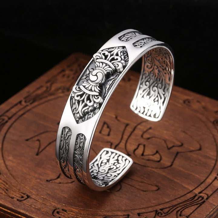 925 Sterling Silver Vajra Dorje Engraved Spiritual Power Bracelet Bangle - image 1