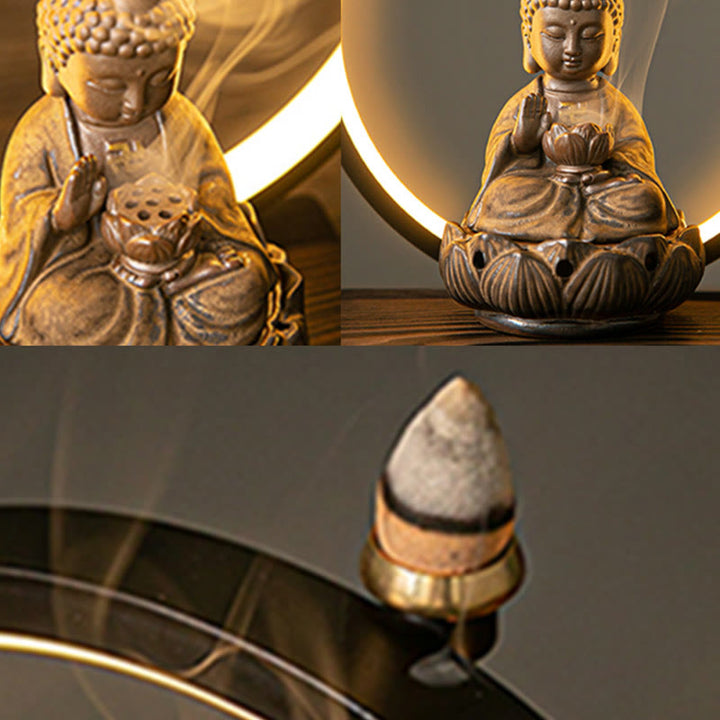 Buddha Stones Buddha Lotus Backflow Smoke Fountain Ceramic Blessing Incense Burner With Light Decoration - image 14