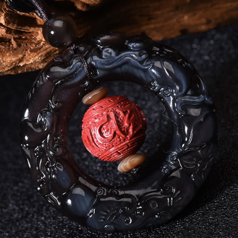 FengShui Natural Rainbow Obsidian PiXiu Cinnabar Healing Necklace Pendant - image 6