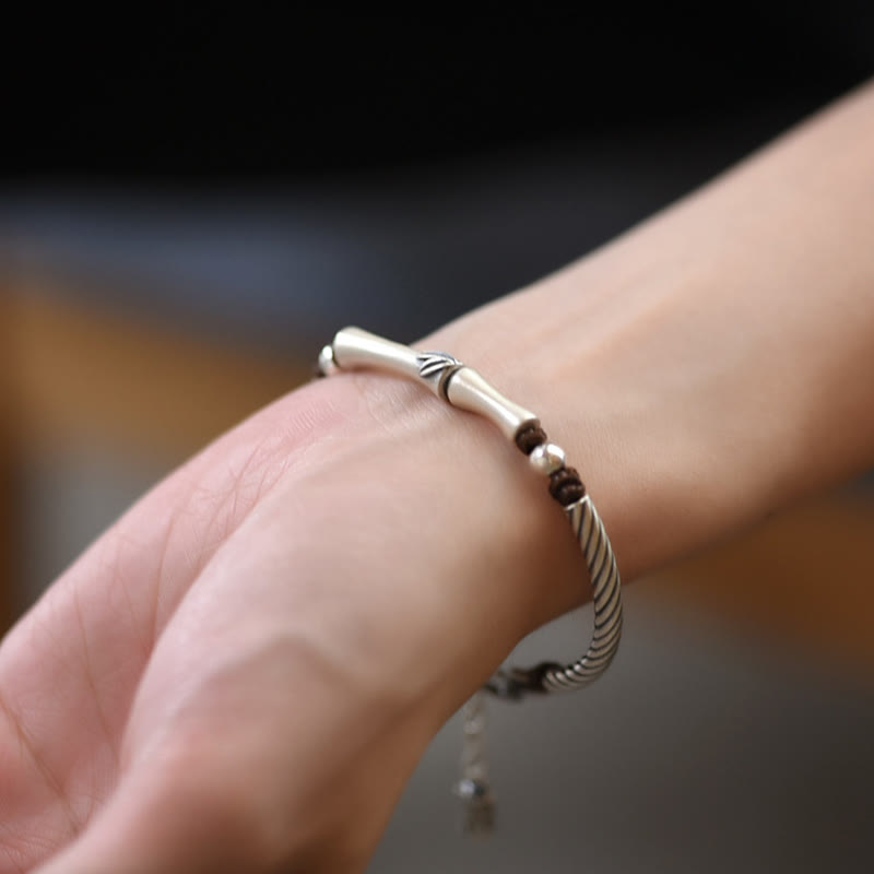 999 Sterling Silver Bamboo Pattern Cicada Luck Wealth Bracelet - image 8