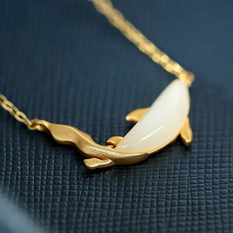 Buddha Stones 925 Sterling Silver White Jade Dolphin Luck Necklace Pendant - image 8