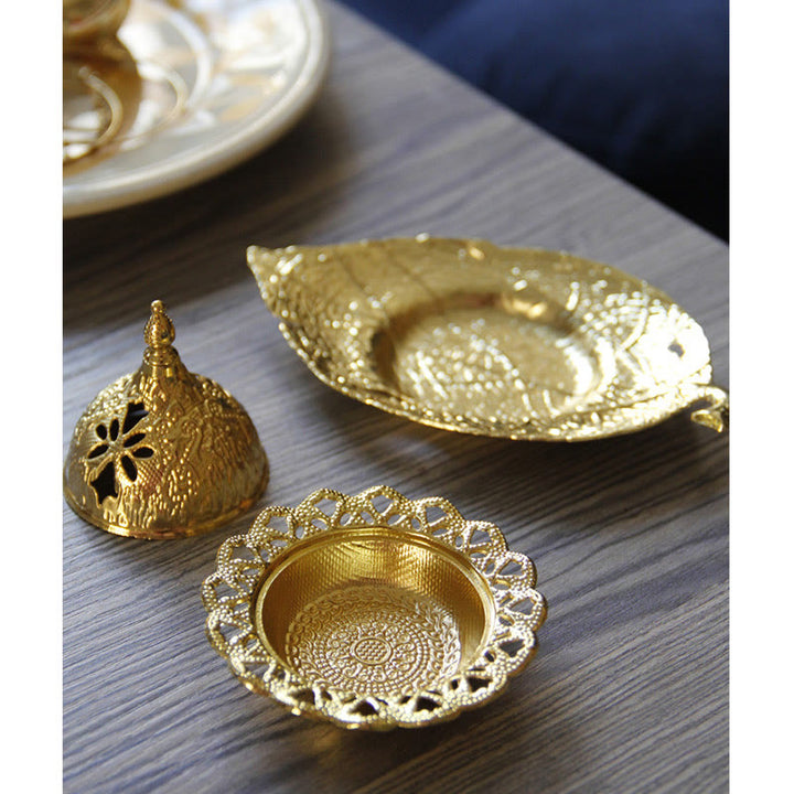 Tibetan Gold Mini Leaf Coaster Meditation Incense Burner - image 5