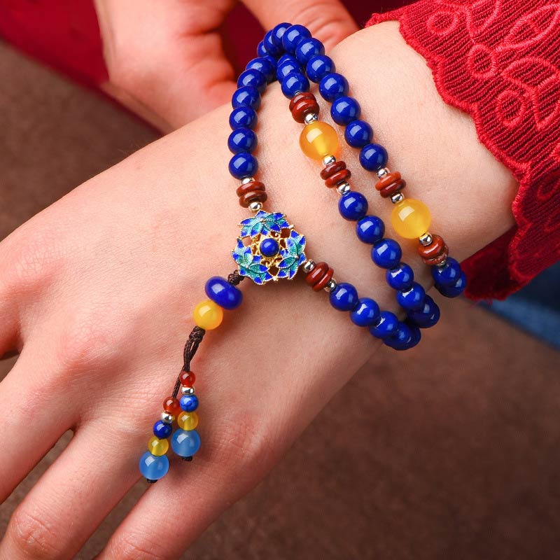 Buddha Stones Lazurite Lapis Lazuli Yellow Agate Positive Bracelet - image 3