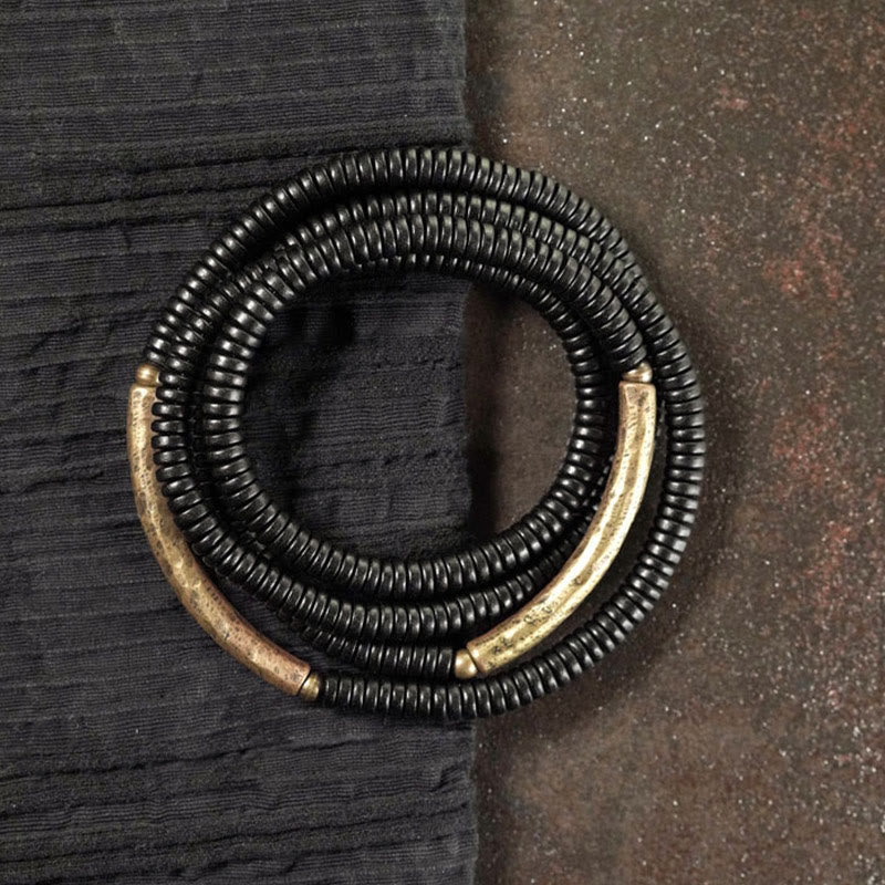 Buddha Stones Ebony Wood Brass Copper Balance Multilayered Bracelet - image 2