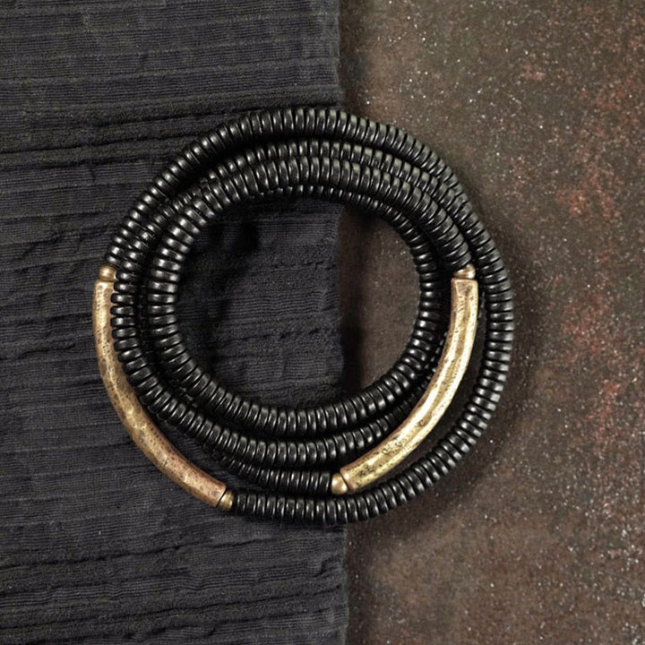 Buddha Stones Ebony Wood Brass Copper Balance Multilayered Bracelet - image 2