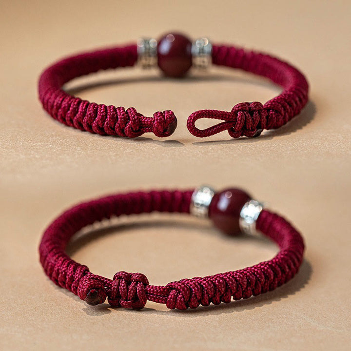 Buddha Stones 925 Sterling Silver Natural Cinnabar Bead Calm Handmade Braided String Bracelet - image 2