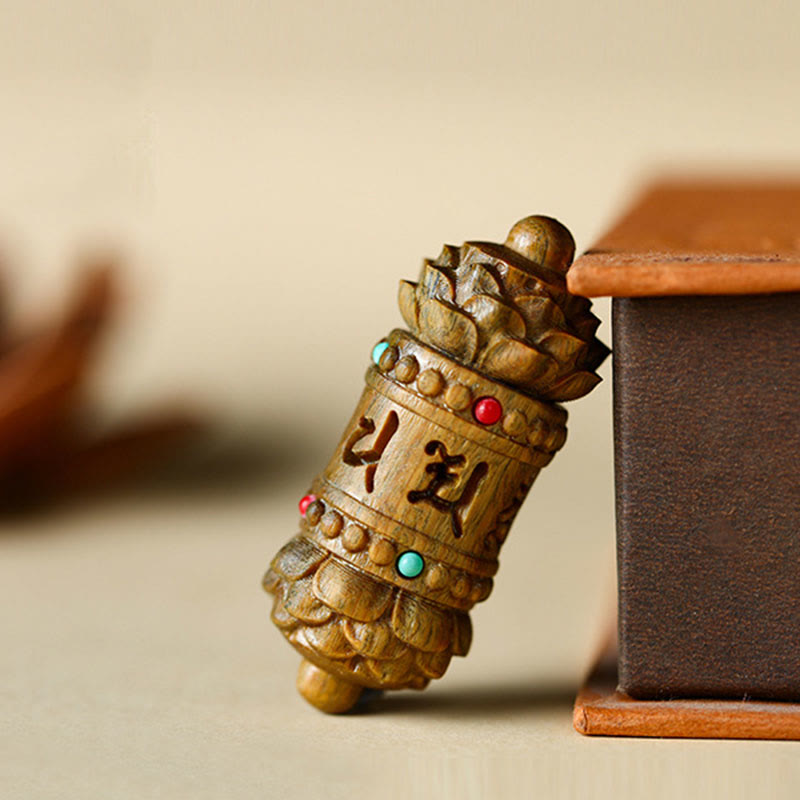 Buddha Stones Tibet Green Sandalwood Rosewood Om Mani Padme Hum Lotus Positive Soothing Necklace Pendant - image 2