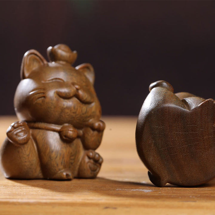 Buddha Stones Mini Green Sandalwood Ingot Lucky Cat Carved Peace Desk Decorations - image 19