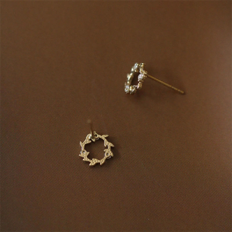 Buddha Stones 925 Sterling Silver Tiny Wreath Stud Blessing Flower Earrings - image 9