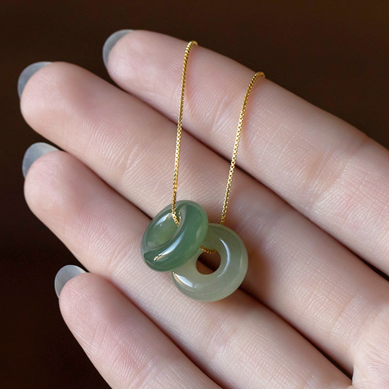 Buddha Stones Natural Round Jade Peace Buckle Luck Abundance Necklace Pendant - image 16