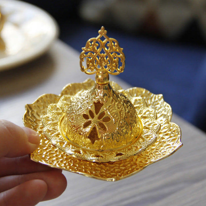 Gold Leaf Coaster Spiritual Mini Alloy Metal Incense Burner - image 5