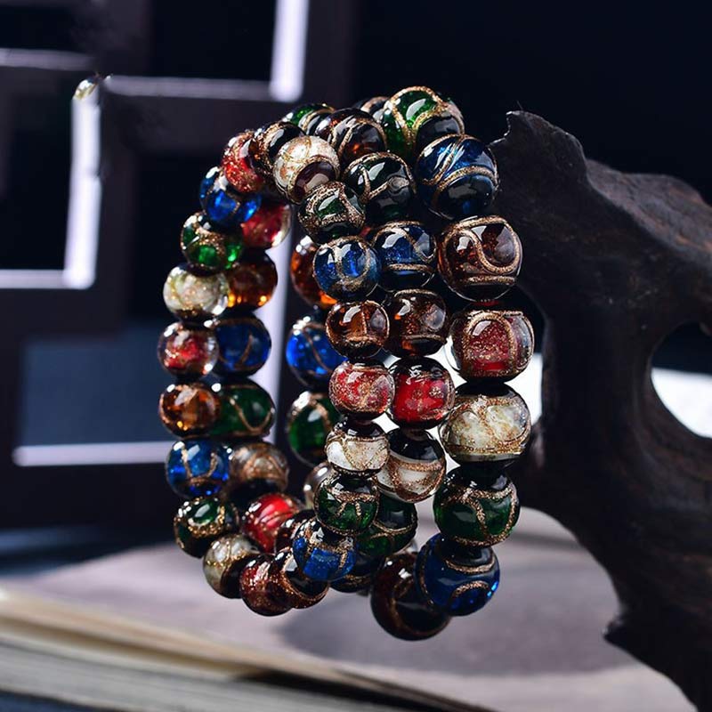 Buddha Stones Colorful Liuli Glass Bead Luck Bracelet - image 1