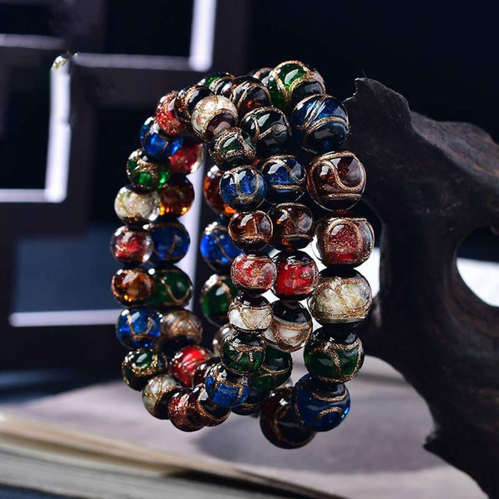 Buddha Stones Colorful Liuli Glass Bead Luck Bracelet - image 1