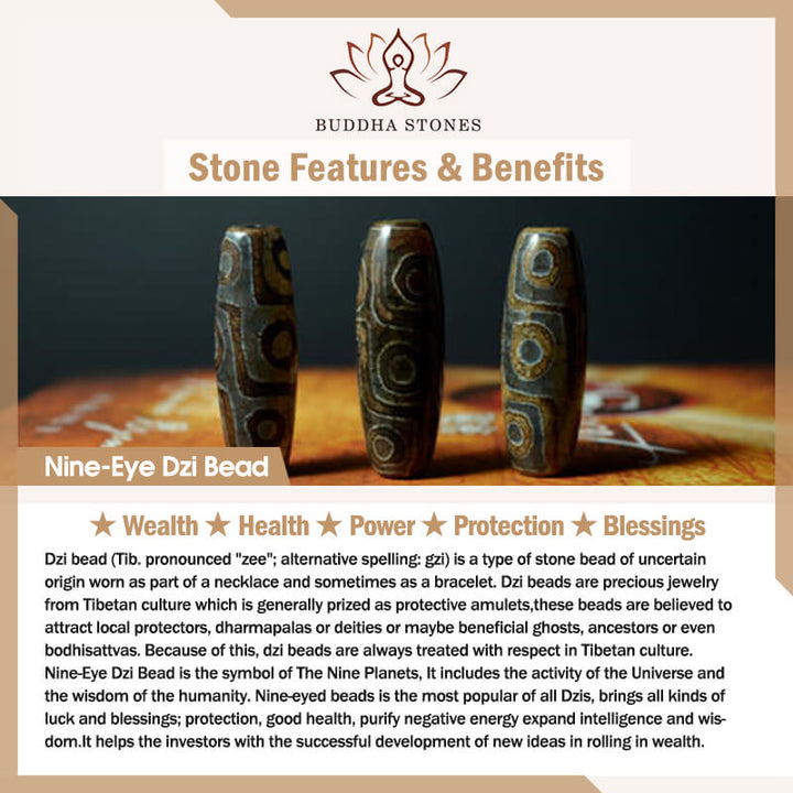 Buddha Stones Nine-Eye Dzi Bead Wealth Protection Necklace - image 10