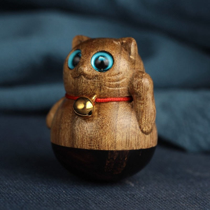 Buddha Stones Mini Lucky Cat Kitten Phoebe Zhennan Wood Blessing Decoration - image 18
