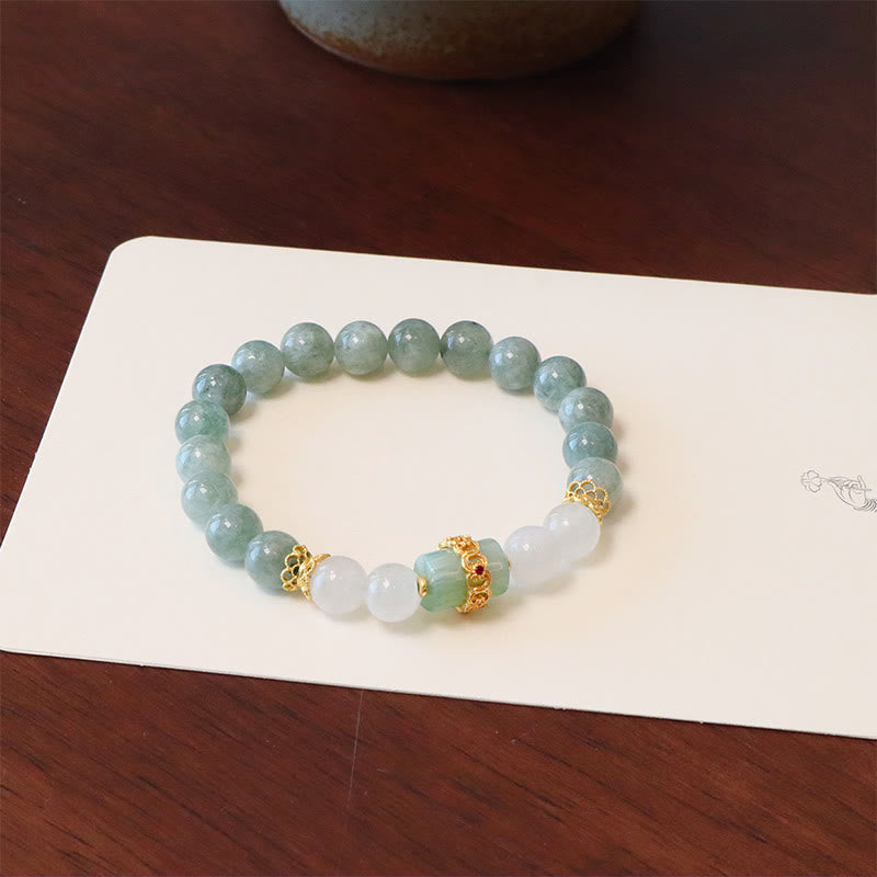 Buddha Stones Single Double Layer Jade Peace Buckle Luck Bracelet