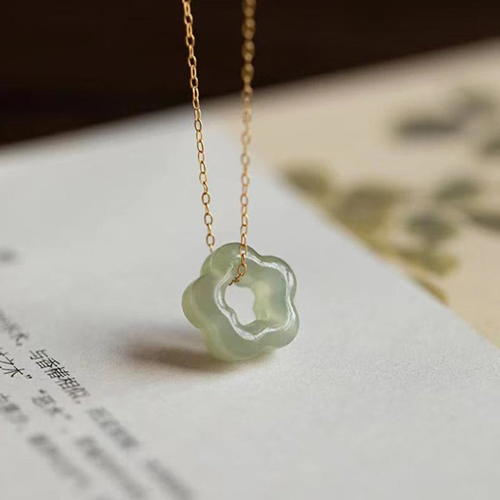 Buddha Stones Dainty Hetian Jade Cyan Jade Luck Floral Charm Necklace Pendant - image 8