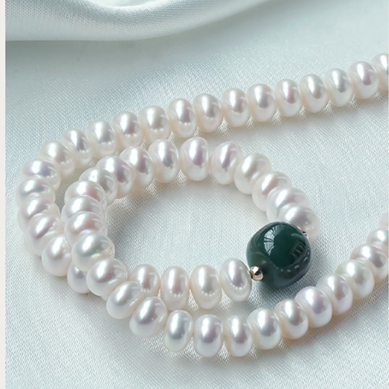 Buddha Stones 925 Sterling Silver Natural Pearl Hetian Jade Aquamarine Wisdom Sincerity Necklace Pendant Bracelet - image 2