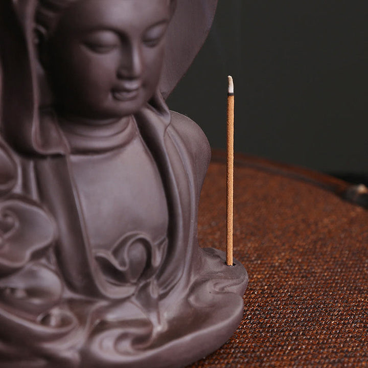 Buddha Stones Tibetan Avalokitesvara Buddha Lotus Healing Backflow Smoke Fountain Incense Burner - image 2