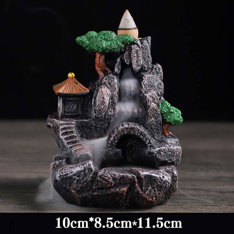 Mountain Bridges Pattern Meditation Resin Backflow Incense Burner - Small Bridges Flowing Water 10*8.5*11.5cm - image 16