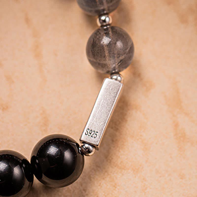 925 Sterling Silver Obsidian Moonstone Strength Couple Bracelet - image 17