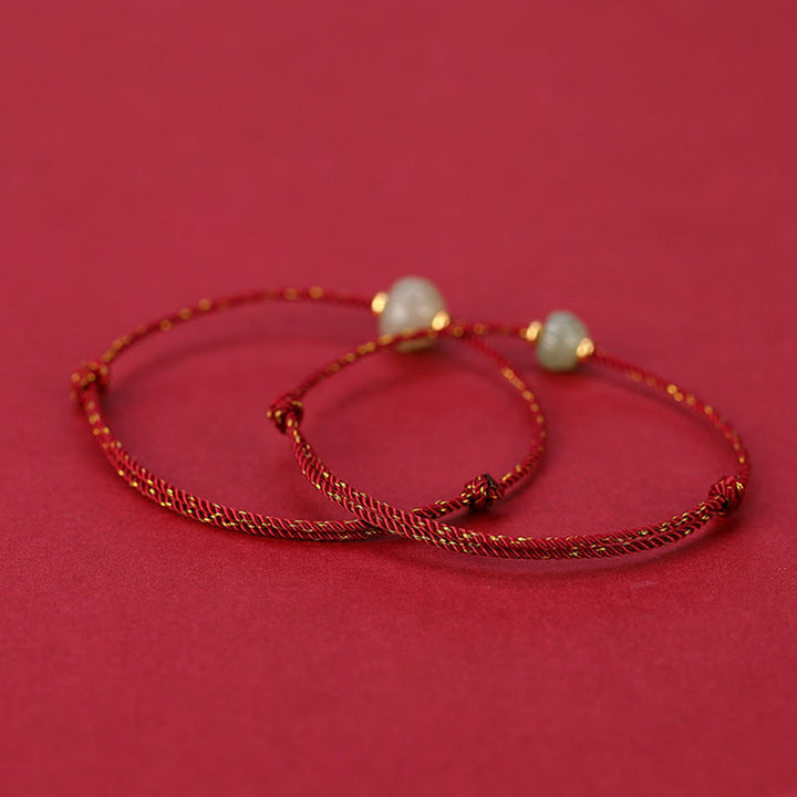 Buddha Stones 925 Sterling Silver Plated Gold Hetian Jade Lotus Luck Red String Bracelet - image 2