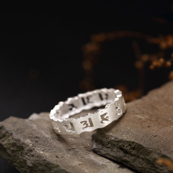 Buddha Stones Tibetan 925 Sterling Silver Om Mani Padme Hum Peace Hollow Ring - 61mm - image 0