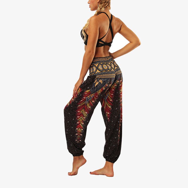 Buddha Stones Hippie Pants Baggy Boho High Waist Lounge Trousers with Pockets Women's Yoga Pants