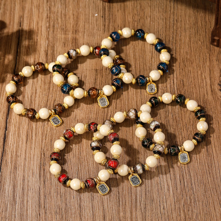 Buddha Stones Tibetan Zakiram Goddess of Wealth Charm Liuli Glass Incense Ash Porcelain Bead Protection Bracelet - image 20