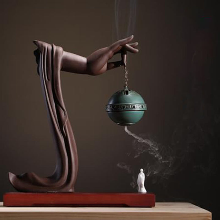 Tibetan Lotus Blessing Ceramic Incense Burner Decoration - Green - image 0