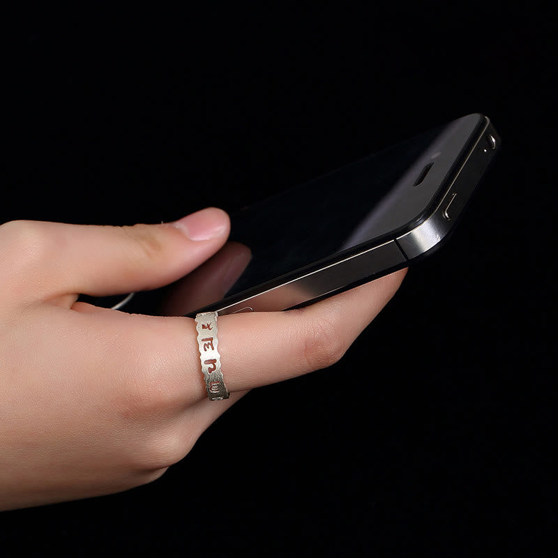 Buddha Stones Tibetan 925 Sterling Silver Om Mani Padme Hum Peace Hollow Ring - image 4