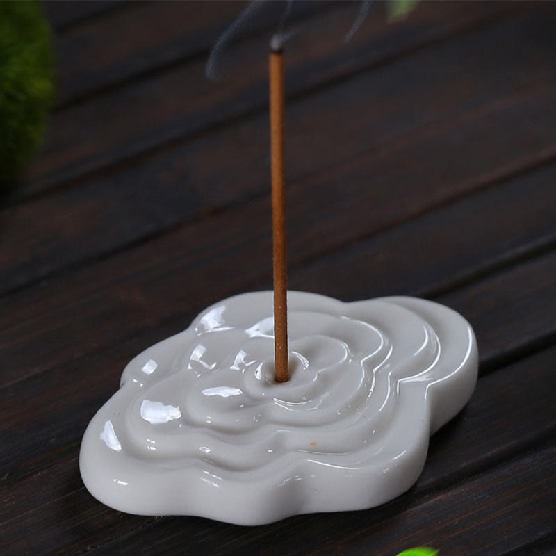 Buddha Stones Mini Auspicious Clouds Design Healing Stick Ceramic Small Incense Burner Decoration - Auspicious Cloud 6*4*0.5cm - White - image 13