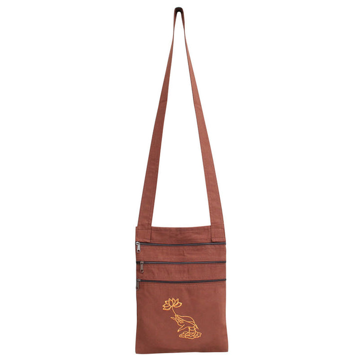 Spiritual Mind Practice Lotus Embroidered Cotton Shoulder Bag Crossbody Bag - Brown Lotus Flower Spiritual Practice Bag - image 3