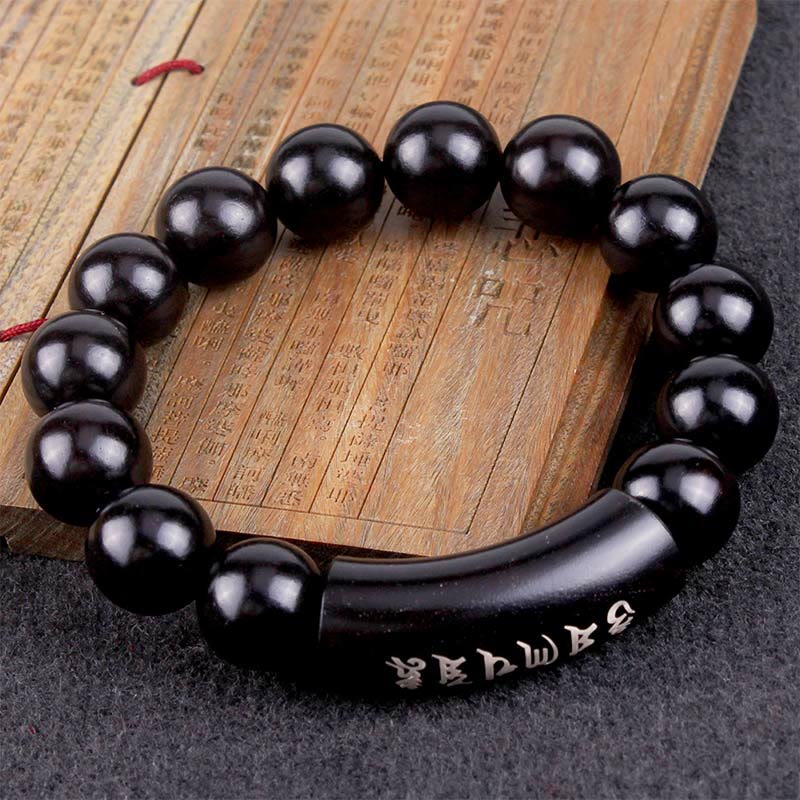 Buddha Stones 999 Sterling Silver Ebony Wood Om Mani Padme Hum Inlaid Balance Bracelet