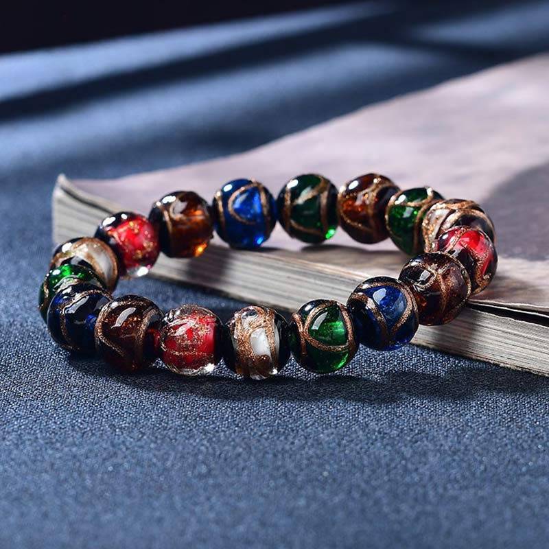 Buddha Stones Colorful Liuli Glass Bead Luck Bracelet - 14mm(Wrist Circumference: 7.1–7.5 in / 18–19 cm) - image 0