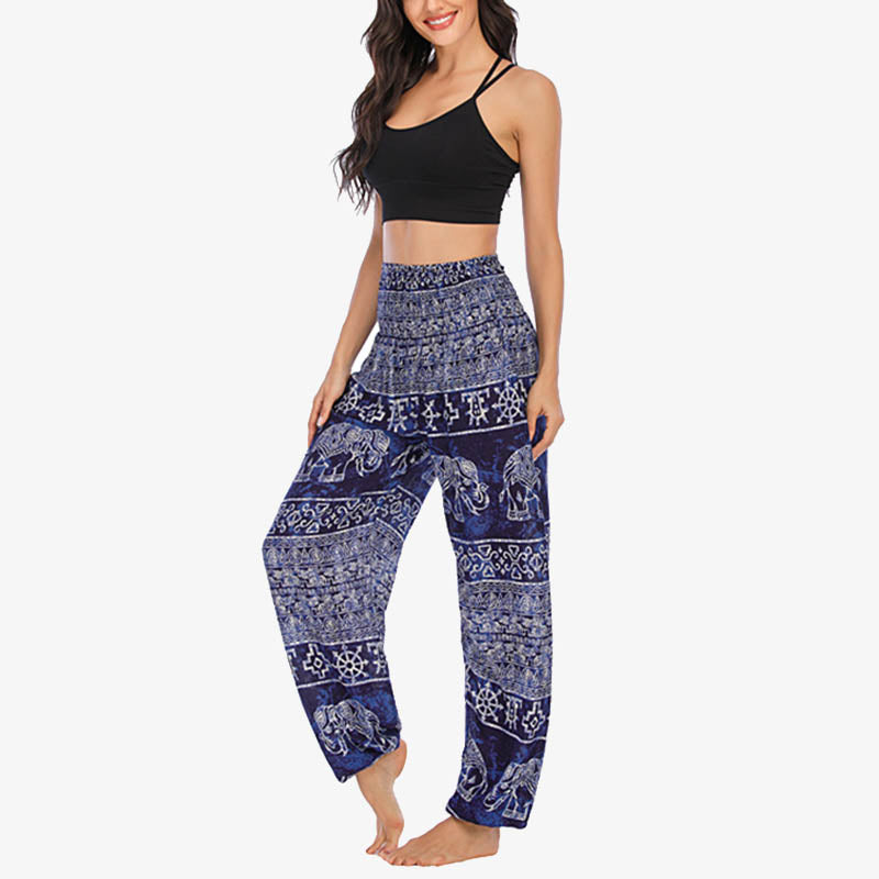 Buddha Stones Elephant Pattern Loose Casual Harem Trousers High Waist Women's Yoga Pants