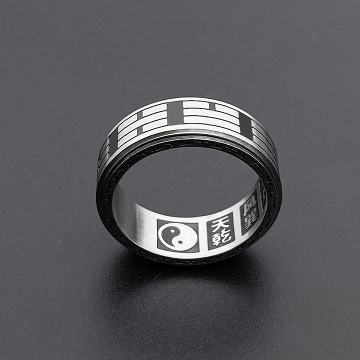 Buddha Stones Bagua Yin Yang Titanium Steel Balance Rotatable Ring