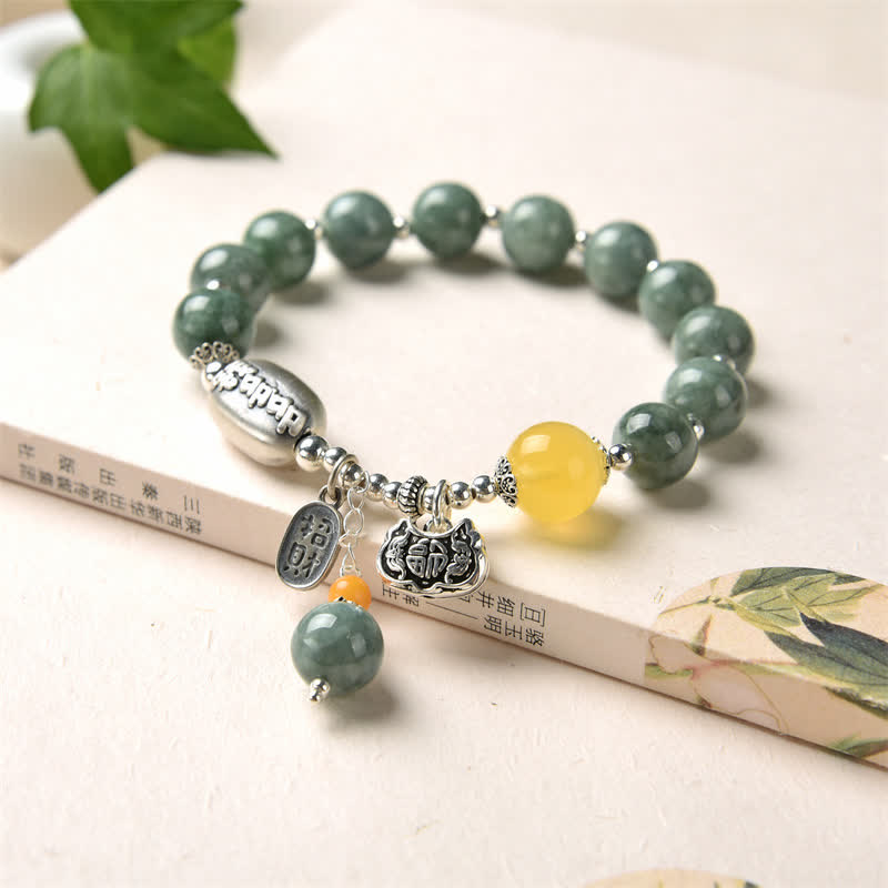 925 Sterling Silver Cyan Jade Amber Success Bracelet - image 3