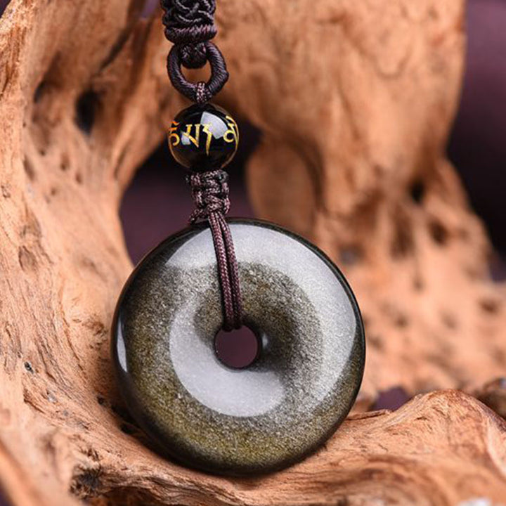 Buddha Stones Tibetan Obsidian Protection Necklace