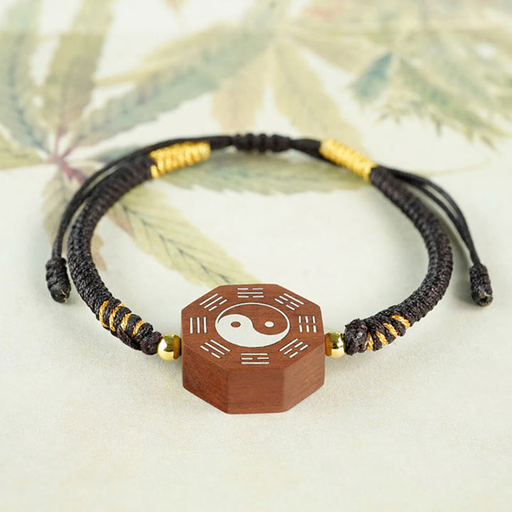 Buddha Stones Small Leaf Red Sandalwood Jujube Wood Ebony Wood Silver Inlaid Yin Yang Bagua Big Dipper Protection Bracelet