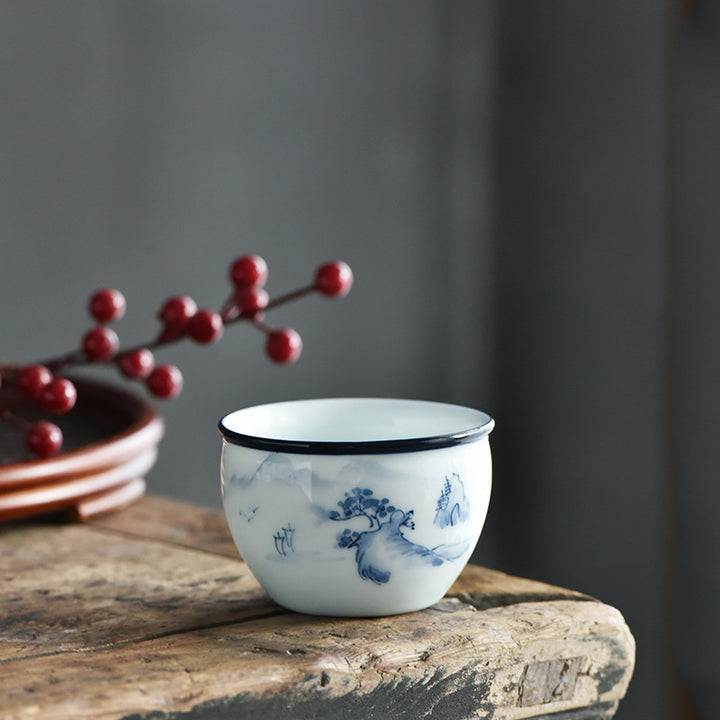 Buddha Stones Koi Fish Lotus Flower Leaf Mountains Tree Ceramic Teacup Kung Fu Tea Cup 130ml