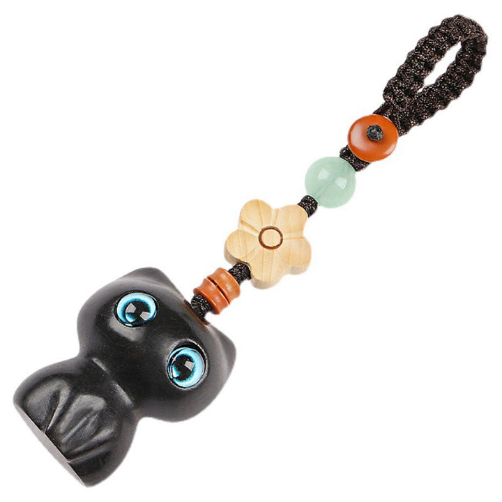 Buddha Stones Mini Small Leaf Red Sandalwood Ebony Wood Lucky Cat Lovely Kitty Peace Key Chain Phone Hanging Decoration - image 9