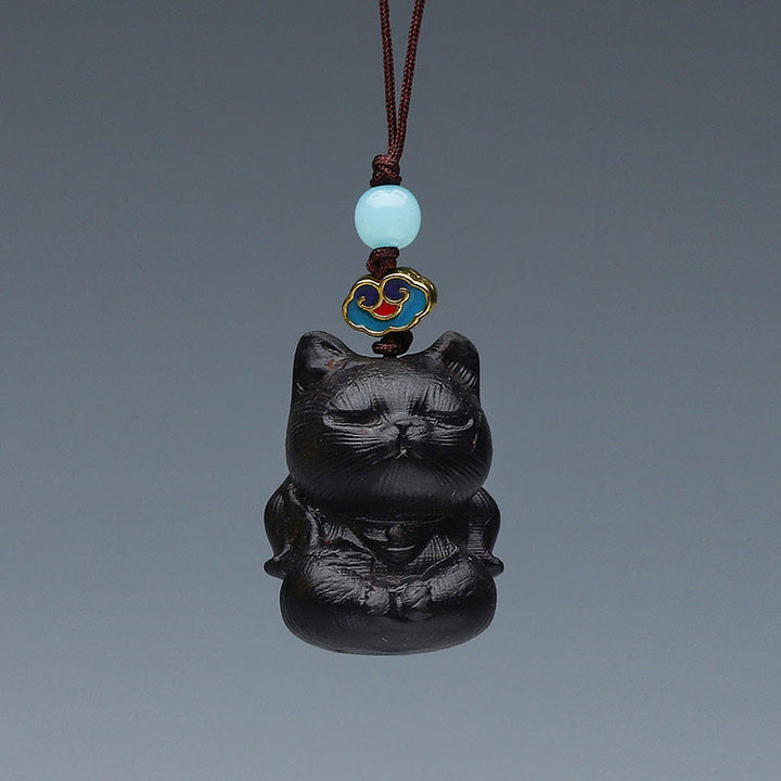 Buddha Stones Thuja Sutchuenensis Green Sandalwood Boxwood Mini Cute Animal Rabbit Cat Deer Whale Prosperity Phone Hanging Decorations - Red Sandalwood Cat 3.3*2cm - image 13