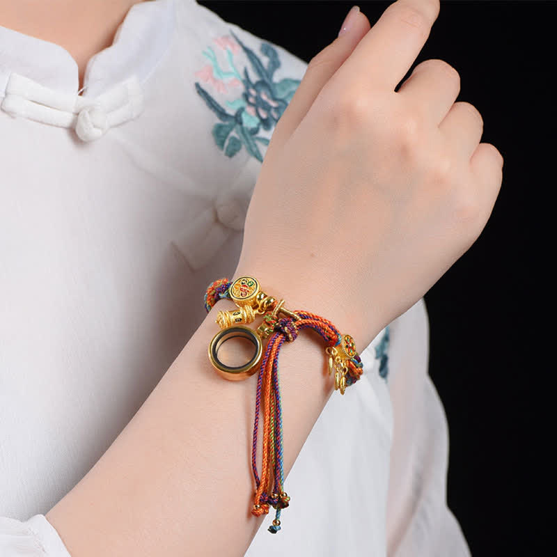 Buddha Stones Tibetan Om Mani Padme Hum Dreamcatcher Luck Colorful Reincarnation Knot String Bracelet - image 1