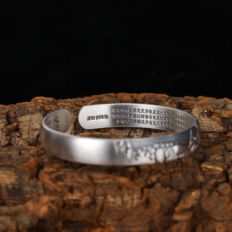 Buddha Stones 999 Sterling Silver Buddha Head Heart Sutra Serenity Bracelet Bangle - image 6