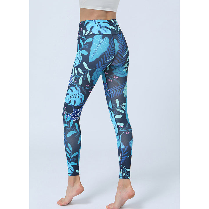 Buddha Stones Leaves Print Pants Sports Fitness Yoga High Waist Leggings Women's Yoga Pants