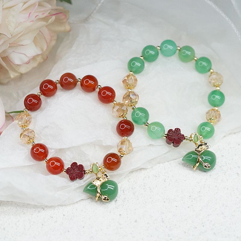 Buddha Stones Natural Red Agate Green Agate Gourd Cinnabar Flower Beads Confidence Bracelet