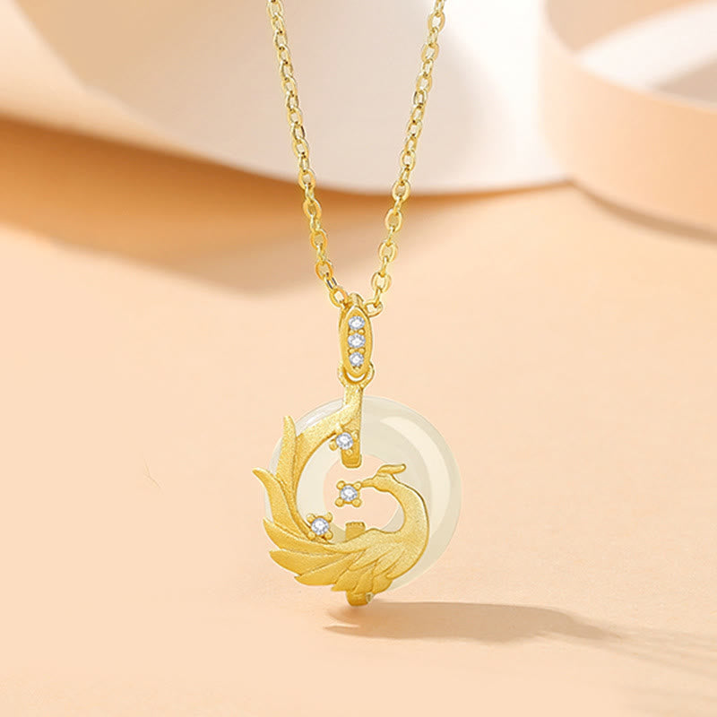 ❗❗❗A Flash Sale- Buddha Stones 925 Sterling Silver Year of the Dragon Hetian Jade Golden Dragon Phoenix Peace Buckle Luck Necklace Pendant - Phoenix(Luck♥Strength) - image 5
