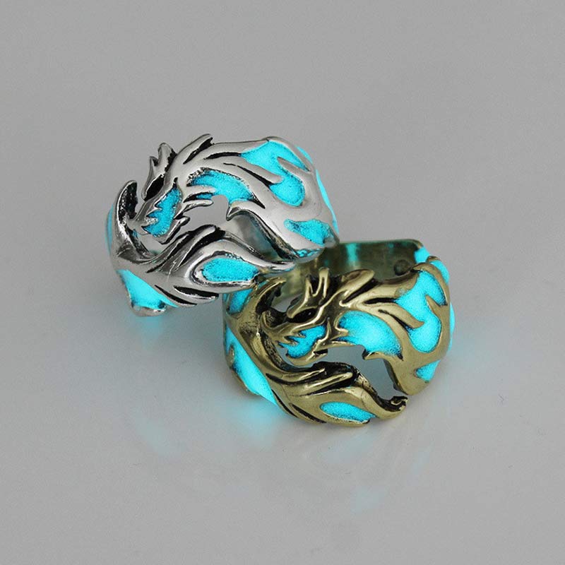 Buddha Stones Vintage Luminous Dragon Protection Strength Glow In The Dark Finger Ring