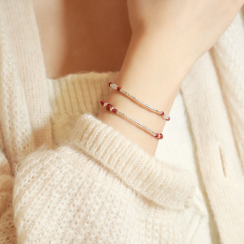 Buddha Stones 925 Sterling Silver Bamboo White Agate Red Agate Bead Protection String Braided Bracelet - image 10